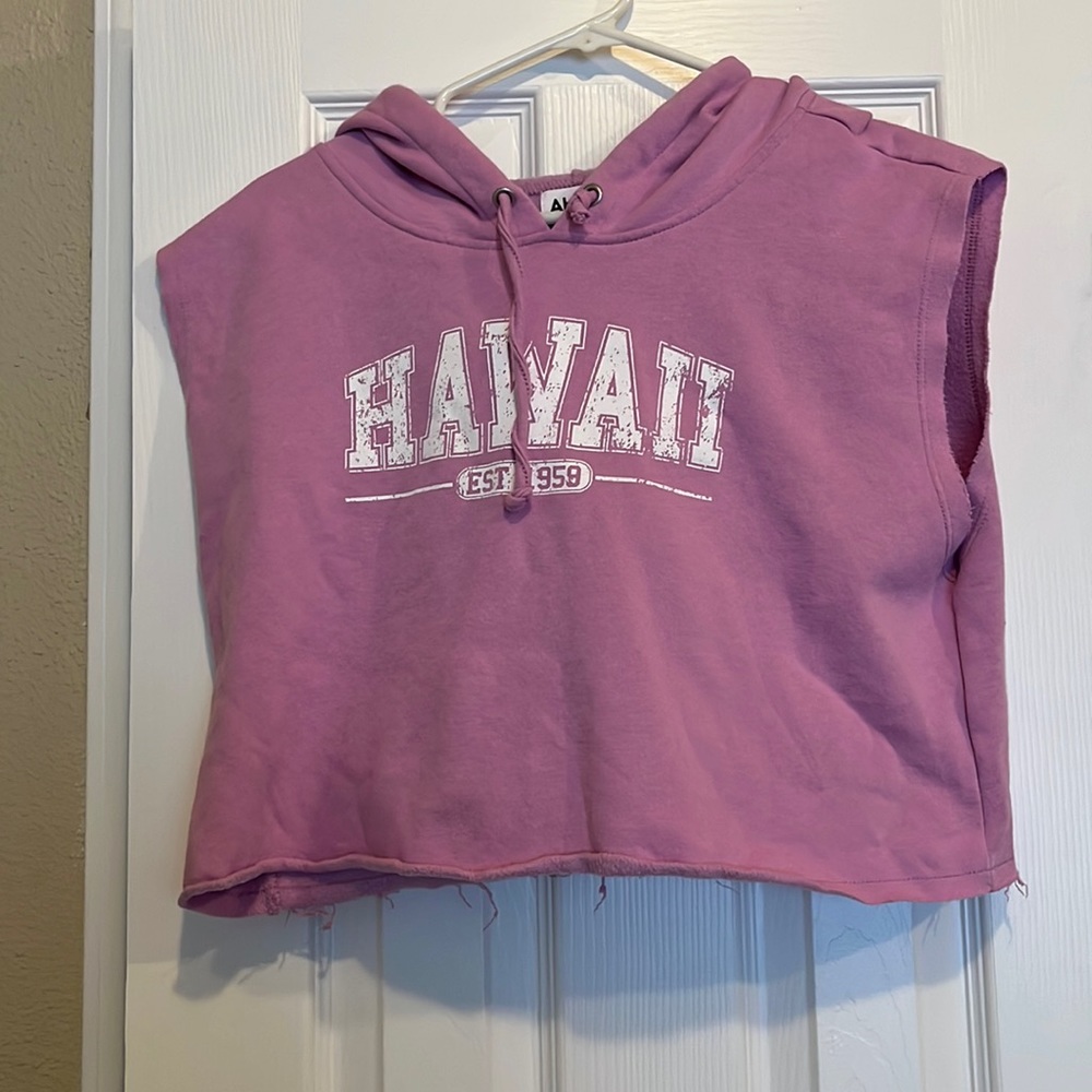 Abound Purple Hawaii Graphic Sleeveless Hooded Pullover Sweatshirt, Size Large